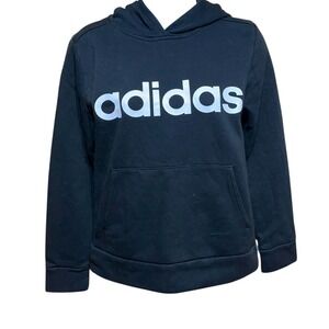 Adidas Boys Girls Youth Black Essentials Big Logo Fleece Hoodie Size 10/12